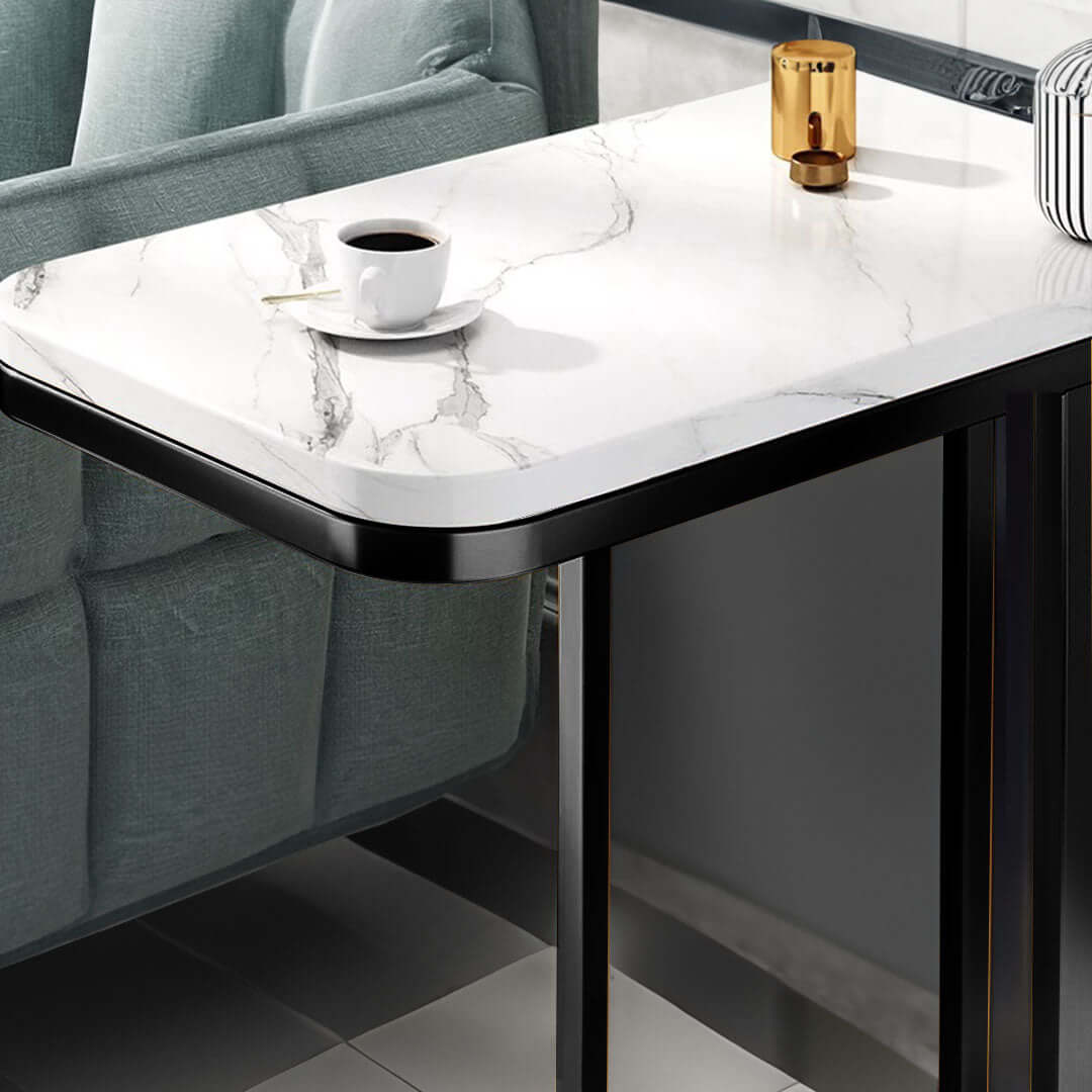 Stylish marble table with a coffee cup and gold decor in a modern living room showcasing affordable, quality homewares and value furniture