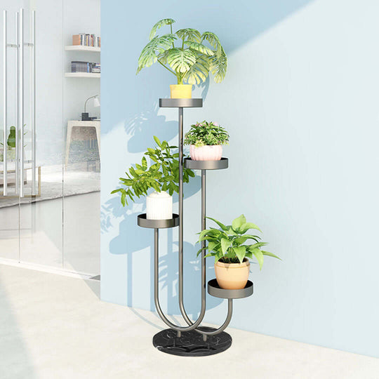 Affordable modern plant stand with multiple tiers showcasing homewares, quality value furniture, and vibrant potted plants.