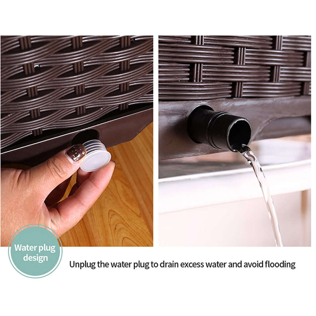 Unplugging water plug to drain excess water and avoid flooding from quality affordable homeware furniture.