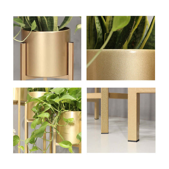 Stylish affordable homewares - close-up of quality gold planters showcasing value furniture for modern living spaces.