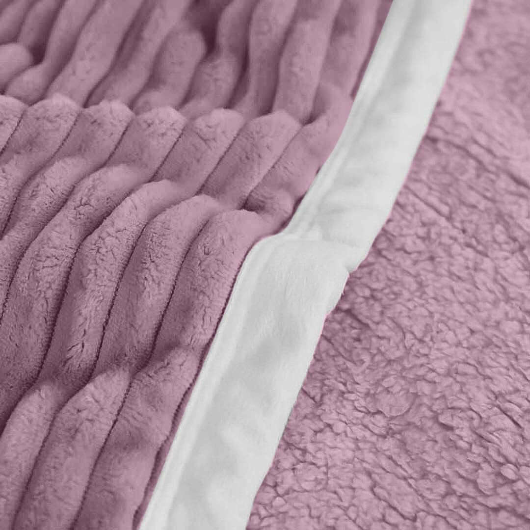 Soft textured pink and white blanket for affordable homewares, quality, and value furniture.