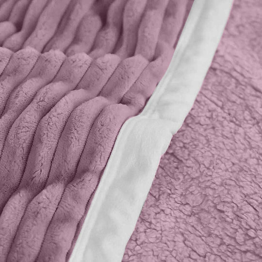 Soft textured pink and white blanket for affordable homewares, quality, and value furniture.