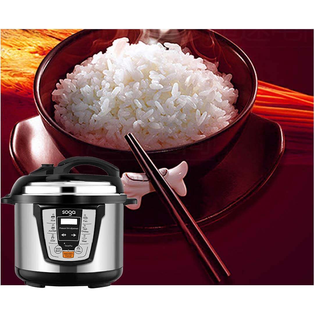 Rice cooker beside a bowl of steamed rice on red plate with chopsticks, showcasing affordable quality homewares and value furniture.