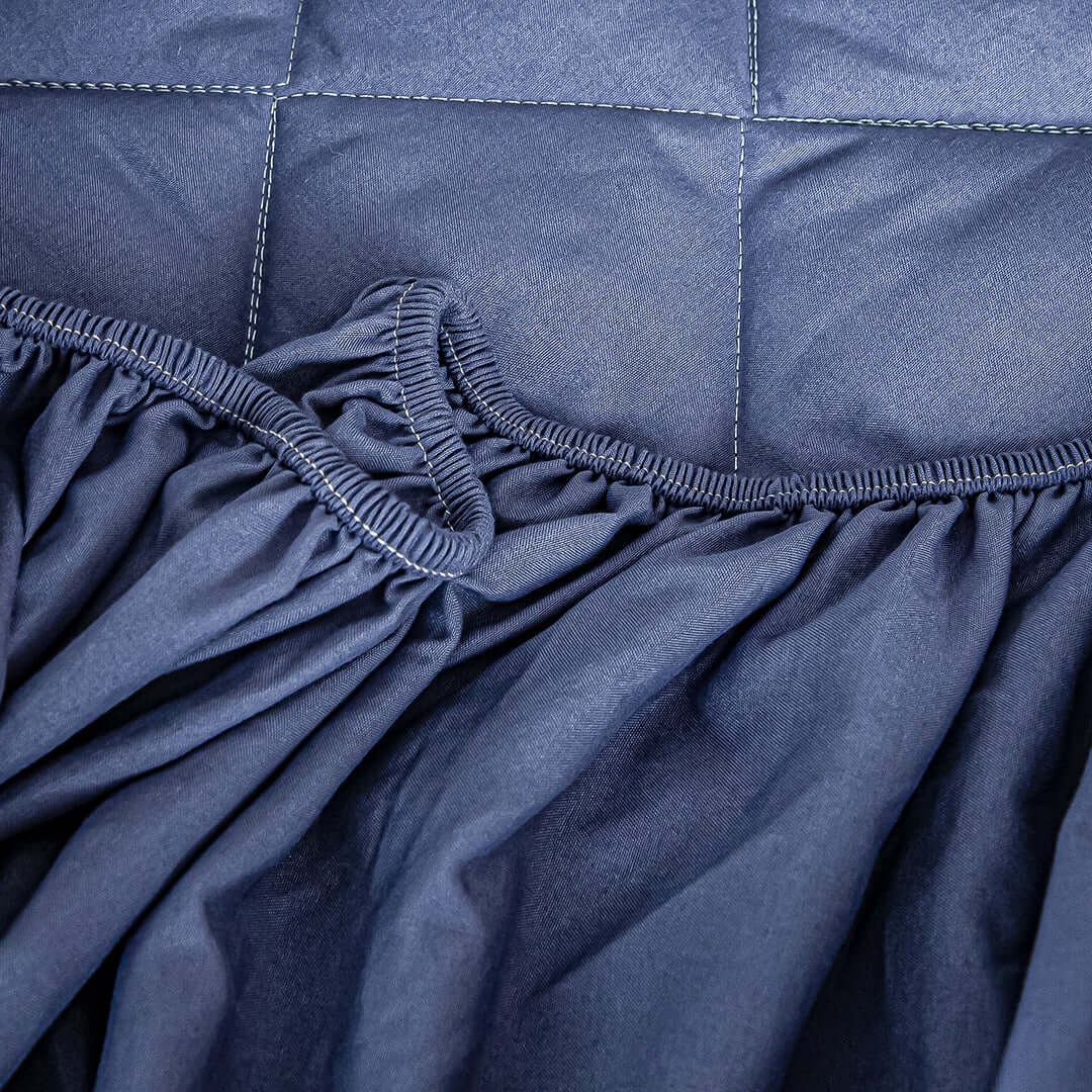 Affordable quality homewares - Close-up of a blue fitted sheet from our value furniture collection.