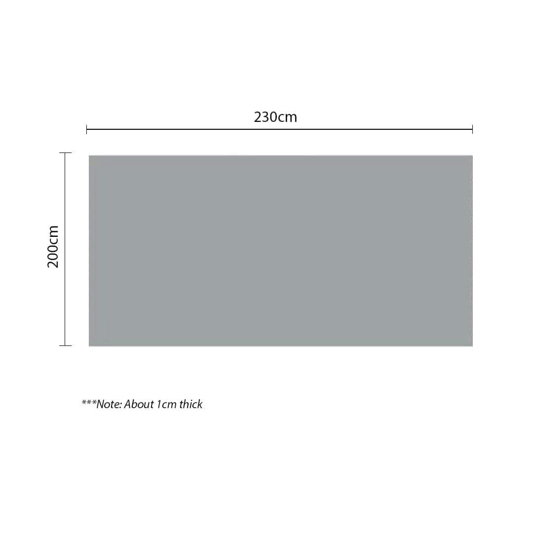 Dimensions of affordable, quality value furniture measuring 230cm by 200cm with a thickness of about 1cm.