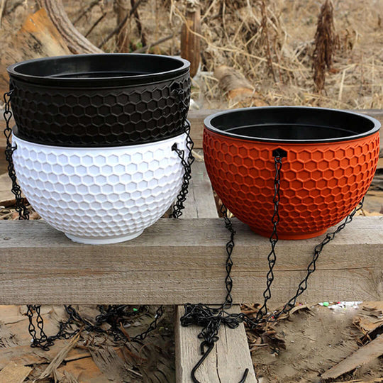 Affordable quality homewares - black, white, and red hanging planters with chained design for value furniture enhancement