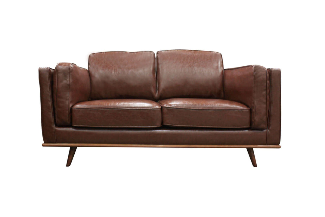 2 seater faux leather sofa brown modern lounge set with wooden frame for living room