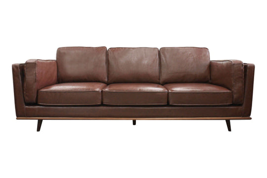 3 Seater Faux Sofa Brown Lounge Set with Wooden Frame for Living Room