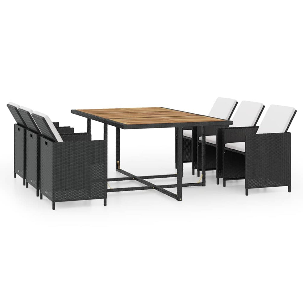 11 Piece Outdoor Dining Set with Cushions Poly Rattan Black