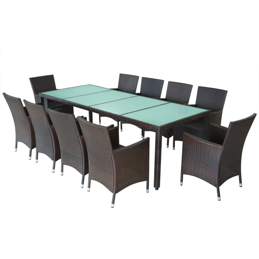 11 Piece Outdoor Dining Set with Cushions Poly Rattan Brown