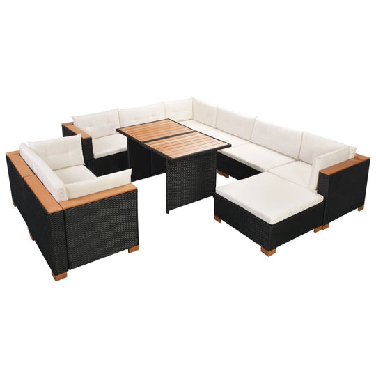 10 Piece Garden Lounge Set with Cushions Poly Rattan Black