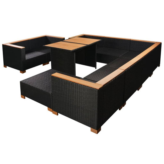 10 Piece Garden Lounge Set with Cushions Poly Rattan Black