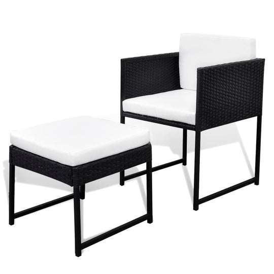 11 Piece Outdoor Dining Set with Cushions Poly Rattan Black