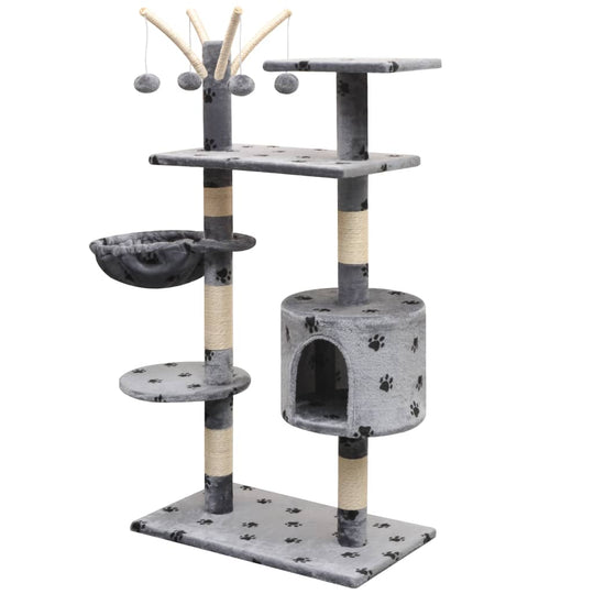 Cat Tree with Sisal Scratching Posts 125 cm Paw Prints Grey