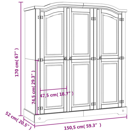 Wardrobe Mexican Pine Corona Range 3 Doors