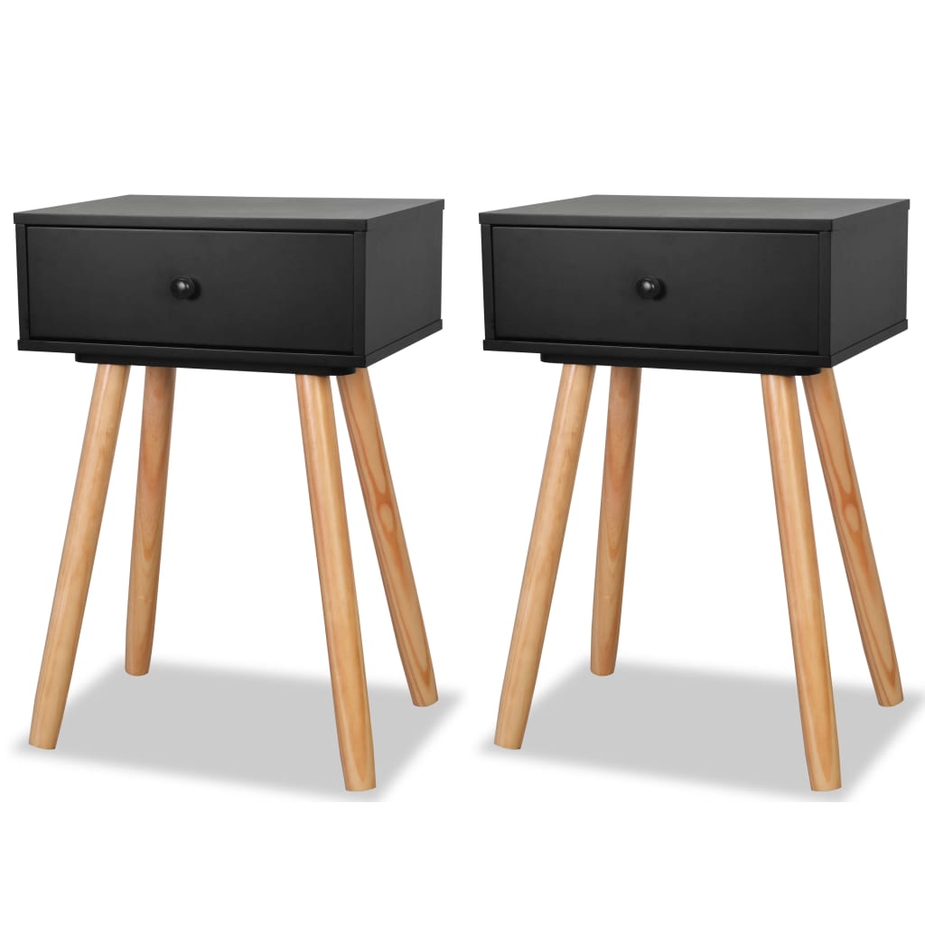 Bedside Tables 2 pcs Solid Pinewood 40x30x61 cm Black