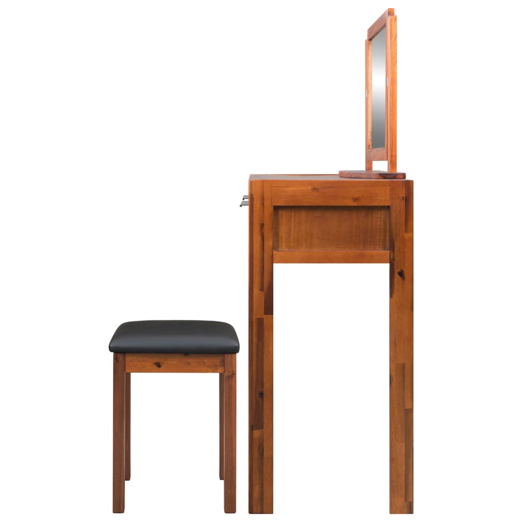 Dressing Table with Stool and Mirror Solid Acacia Wood