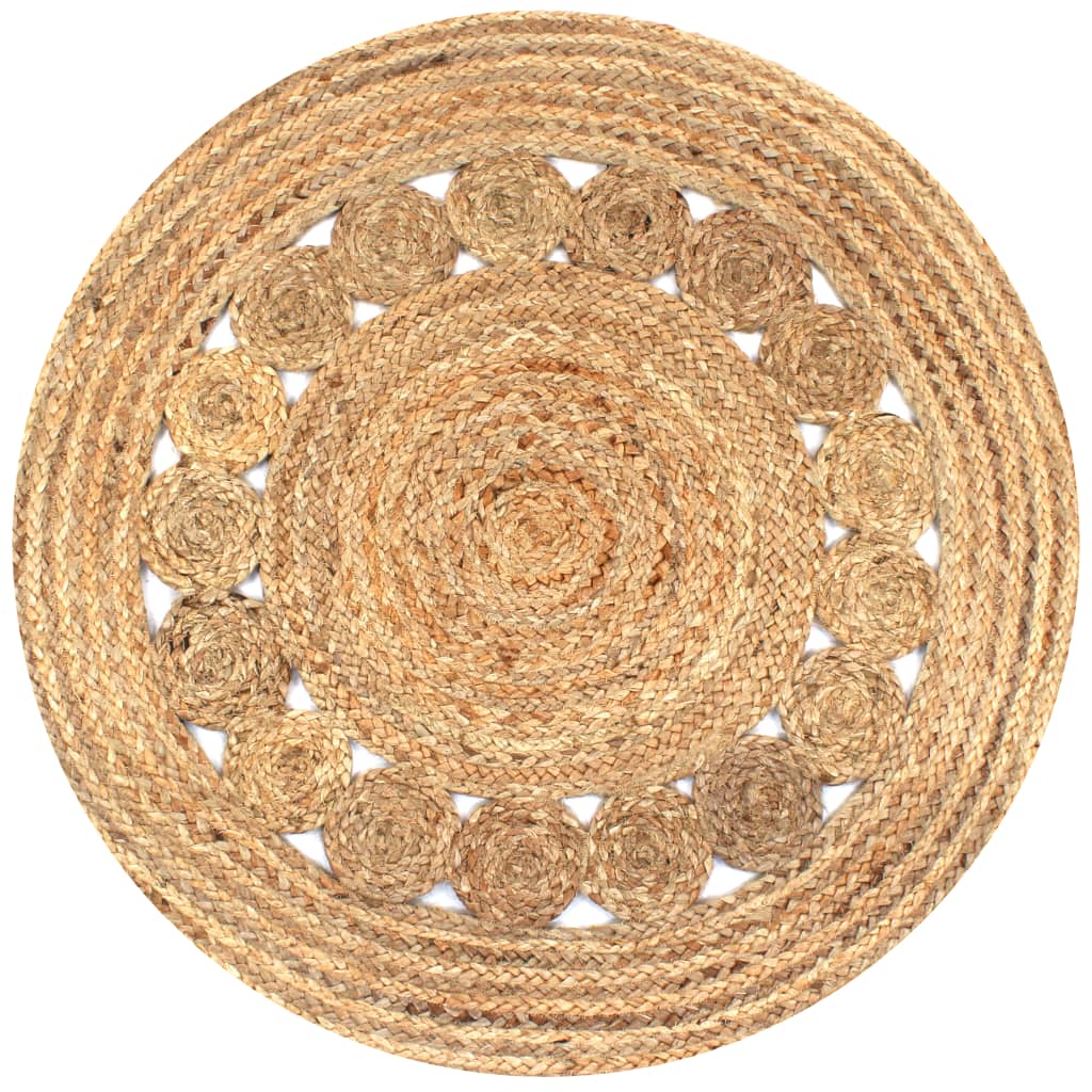 Area Rug Braided Design Jute 90 cm Round