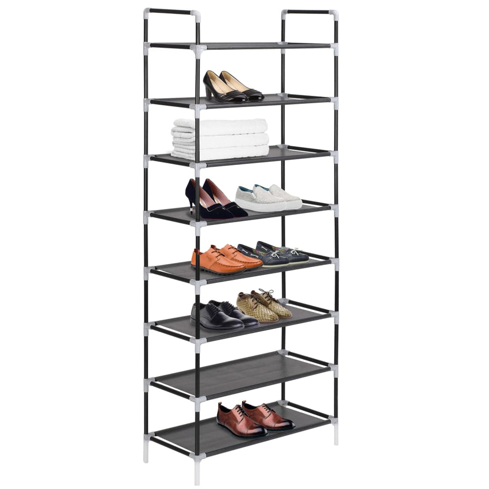 Shoe Rack with 8 Shelves Metal and Non-woven Fabric Black