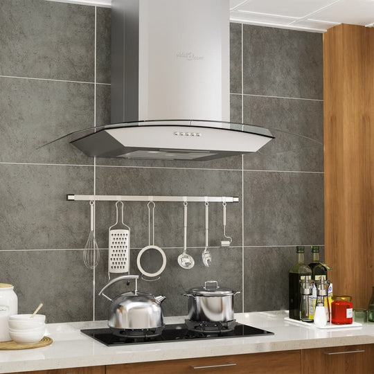 Affordable stainless steel wall mounted range hood with LED, 60 cm, stylish curved glass canopy, ideal for quality kitchen ventilation.