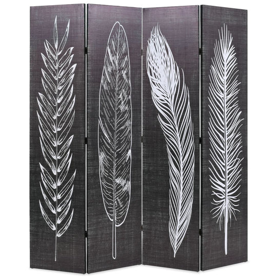 Folding Room Divider 160x170 cm Feathers Black and White