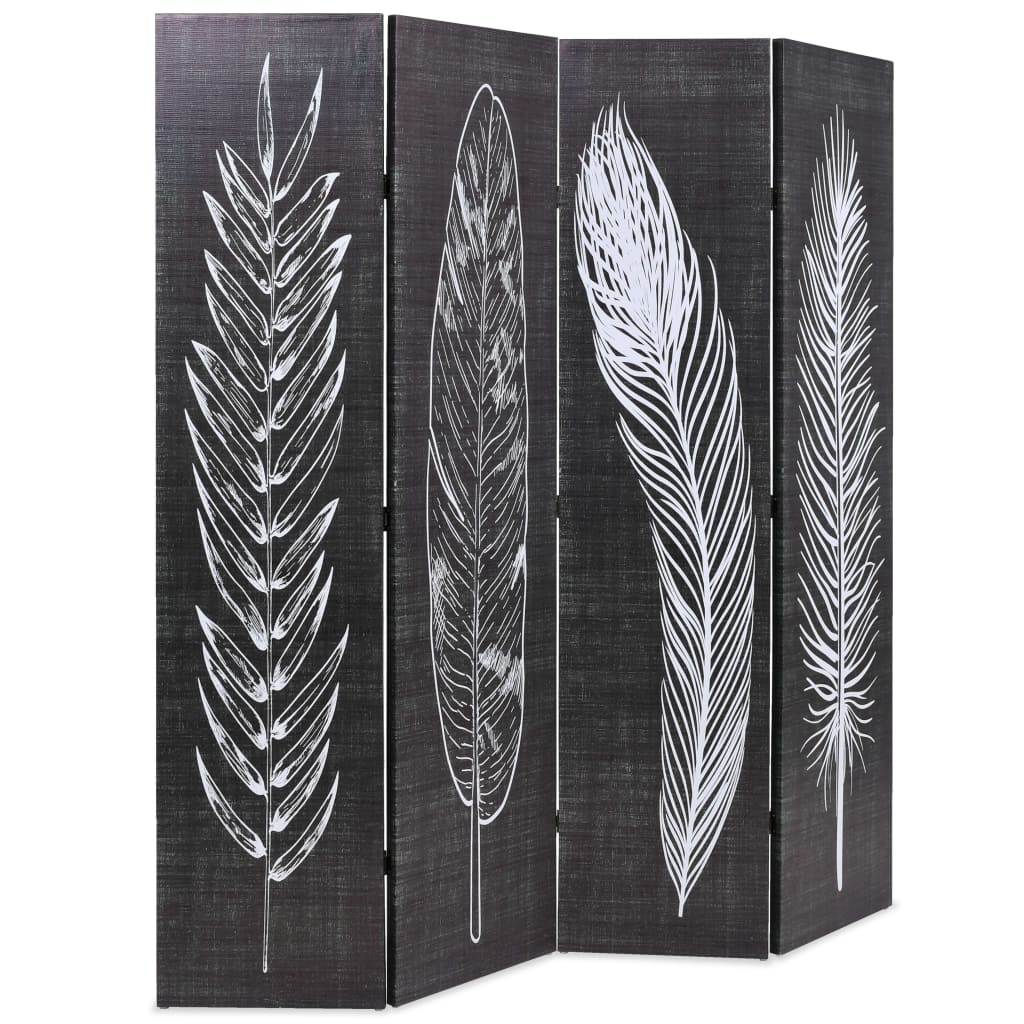 Folding Room Divider 160x170 cm Feathers Black and White