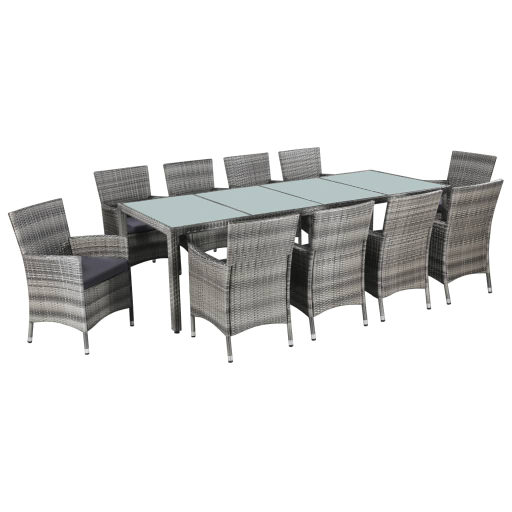 11 Piece Outdoor Dining Set with Cushions Poly Rattan Grey