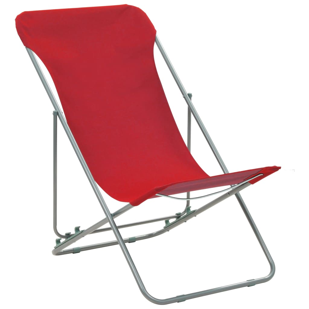 Folding Beach Chairs 2 pcs Steel and Oxford Fabric Red