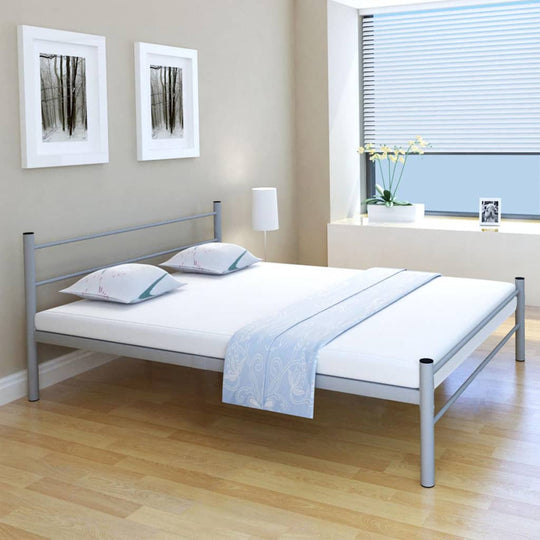 Bed Frame without Mattress Grey Metal Queen Size