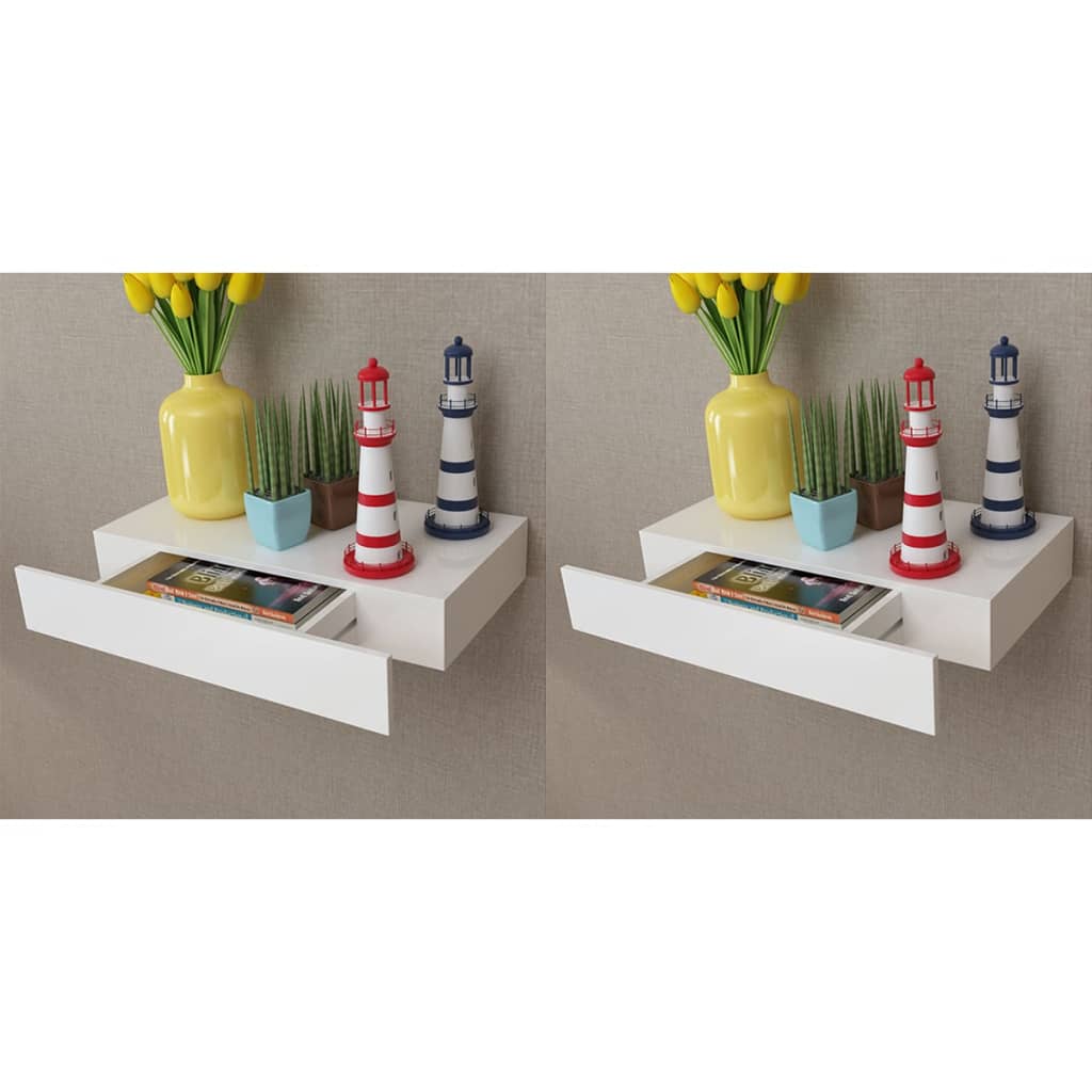 Floating Wall Shelves with Drawers 2 pcs White 48 cm