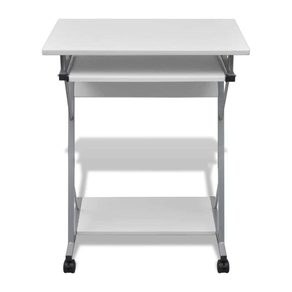 Compact Computer Desk with Pull-out Keyboard Tray White