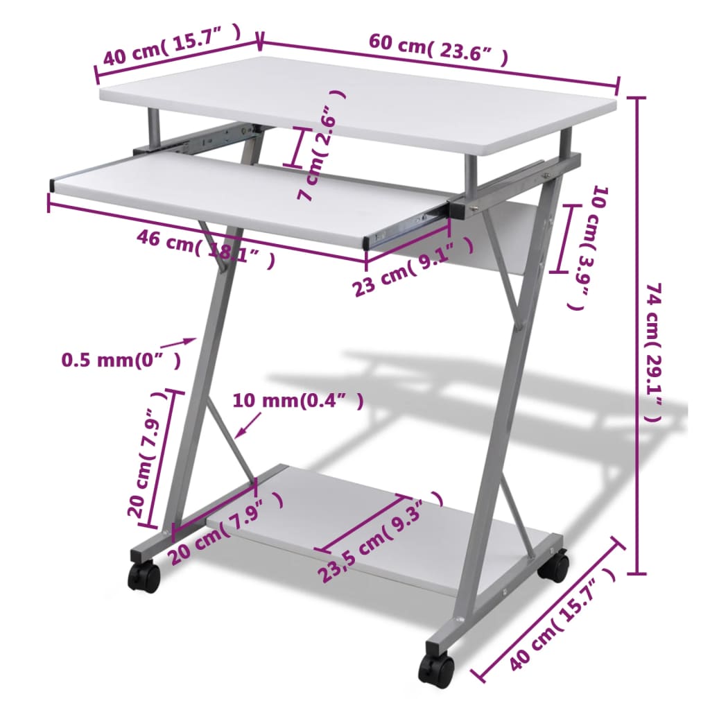 Compact Computer Desk with Pull-out Keyboard Tray White