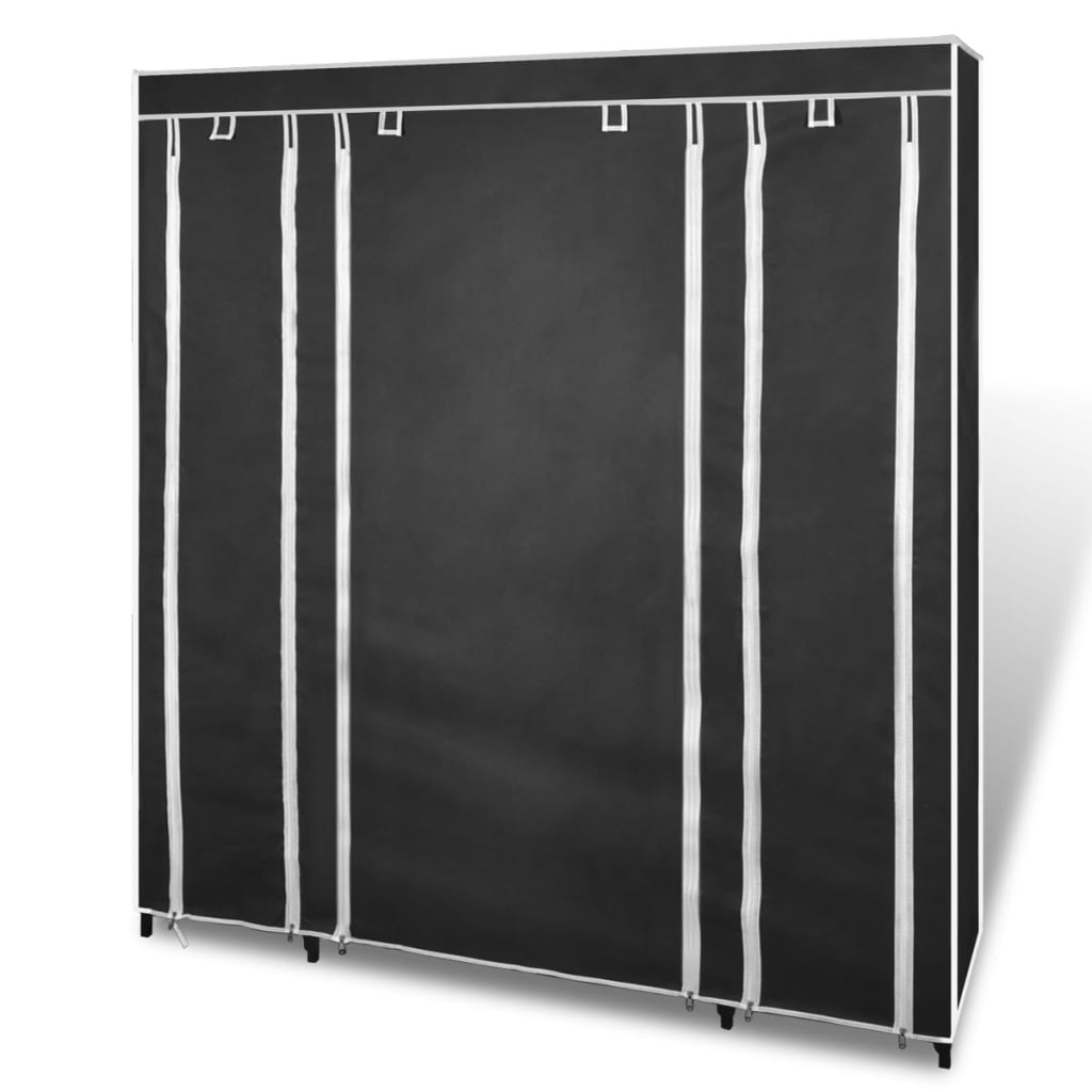 Wardrobe with Compartments and Rods 45x150x176 cm Black Fabric