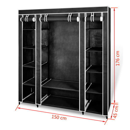 Wardrobe with Compartments and Rods 45x150x176 cm Black Fabric