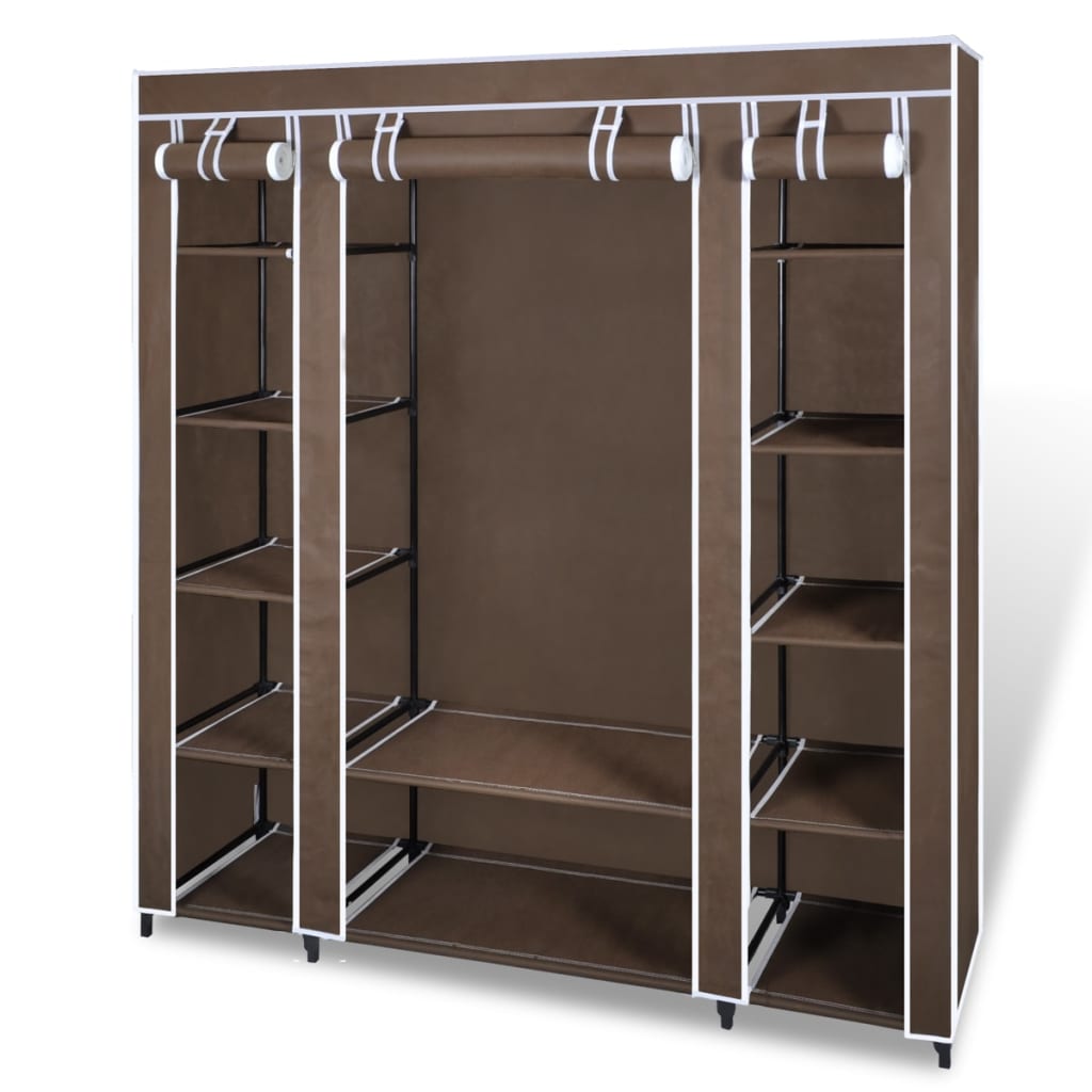 Wardrobe with Compartments and Rods 45x150x176 cm Brown Fabric