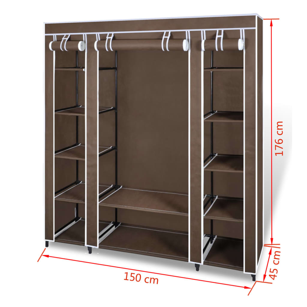 Wardrobe with Compartments and Rods 45x150x176 cm Brown Fabric