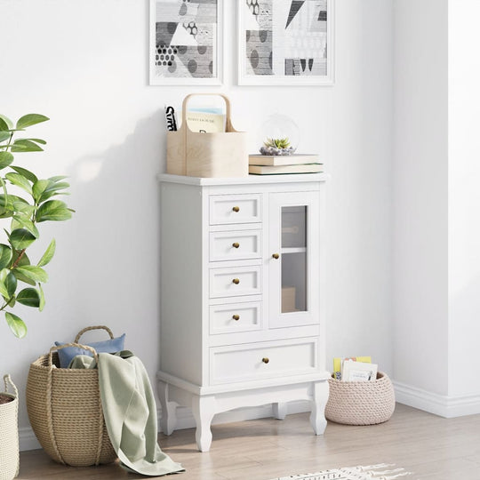 Cabinet with 5 Drawers 2 Shelves White