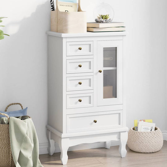 Cabinet with 5 Drawers 2 Shelves White