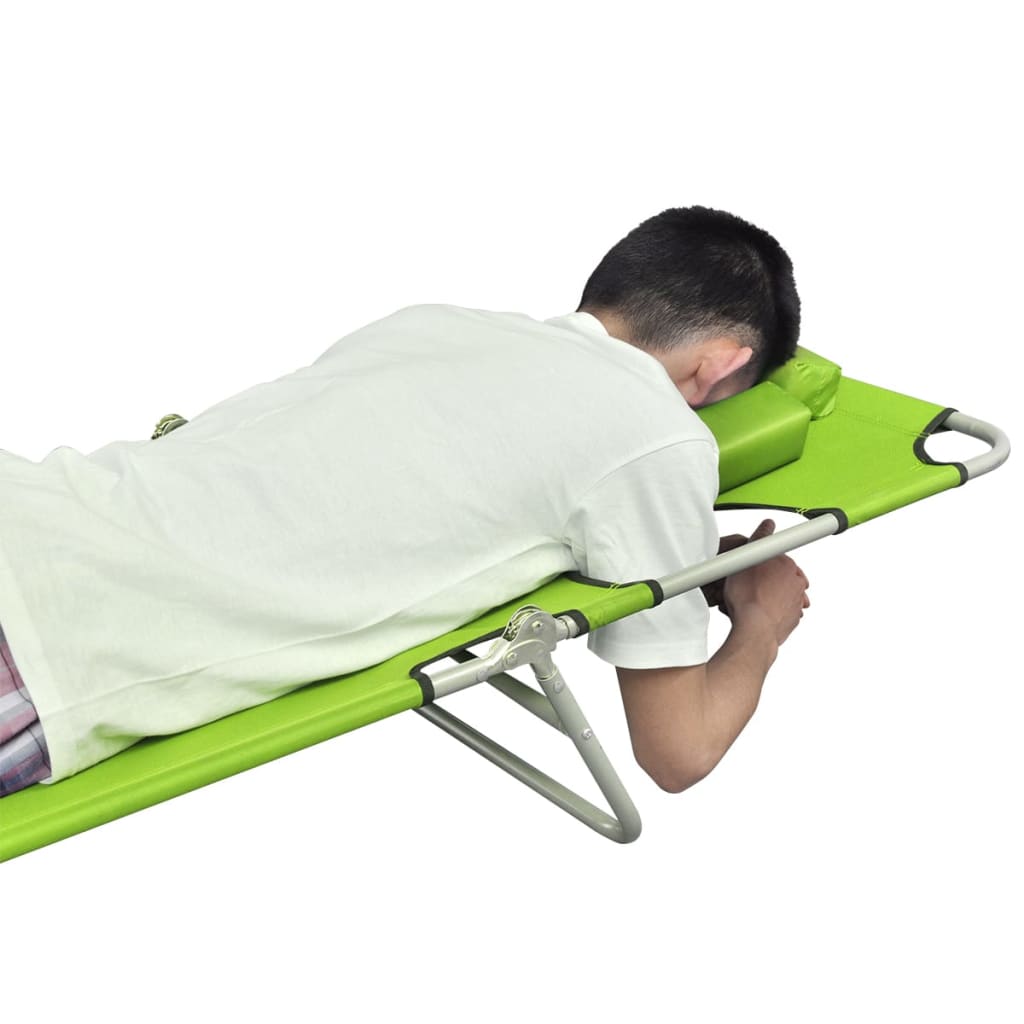 Folding Sun Lounger with Head Cushion Powder-coated Steel Green