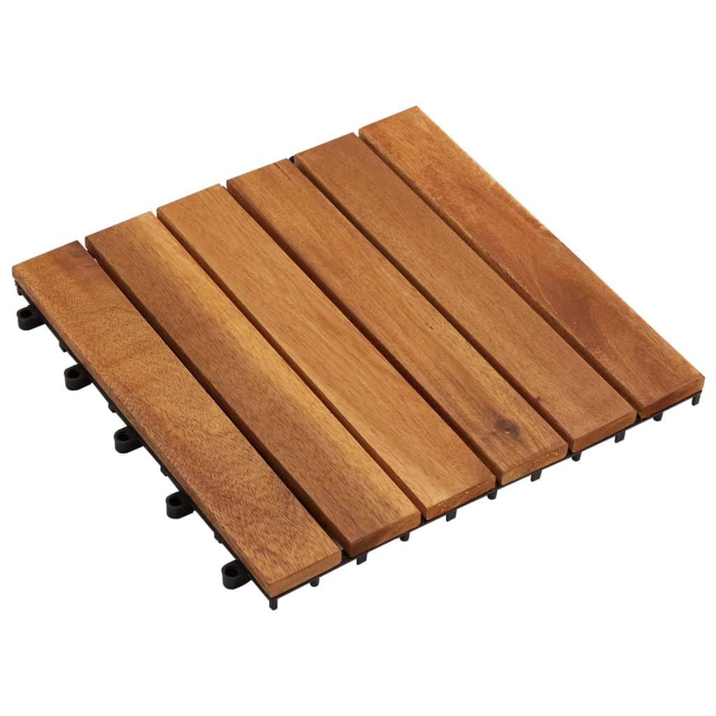 Affordable quality acacia decking tiles 30 x 30 cm with vertical pattern, ideal for garden, terrace, or balcony surfaces.