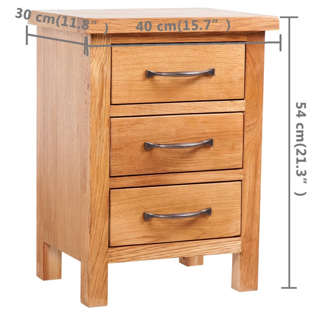 Nightstand with 3 Drawers 40x30x54 cm Solid Oak Wood