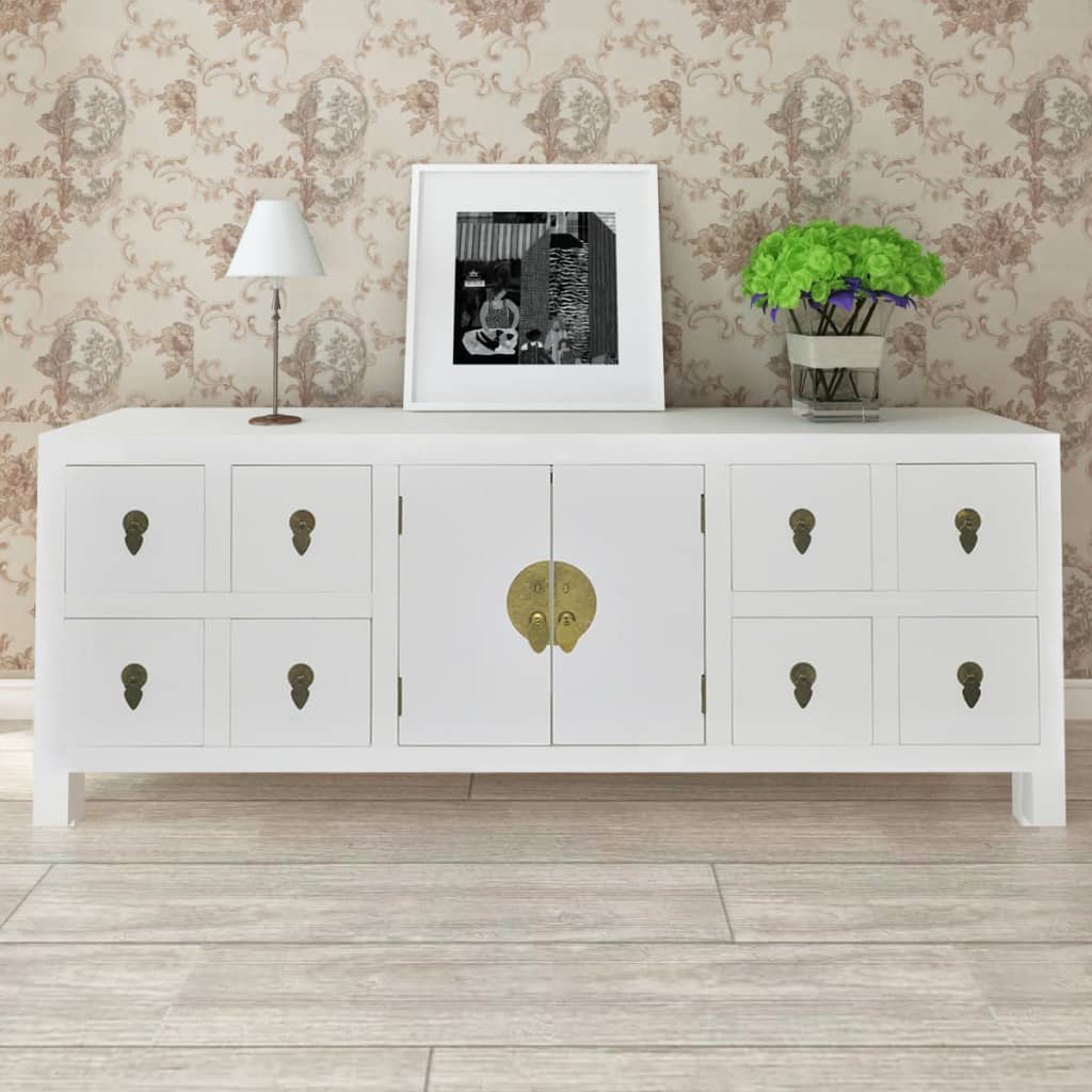 Wooden Sideboard Asian Style with 8 Drawers and 2 Doors