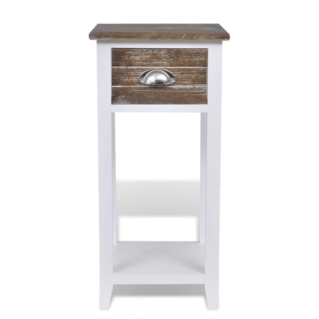 Nightstand with 1 Drawer Brown and White