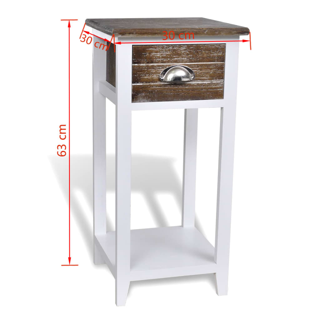 Nightstand with 1 Drawer Brown and White