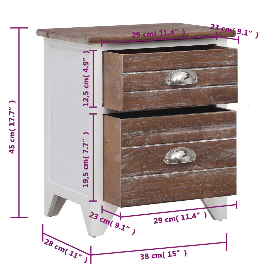 Nightstand 2 pcs with 2 Drawers Brown and White