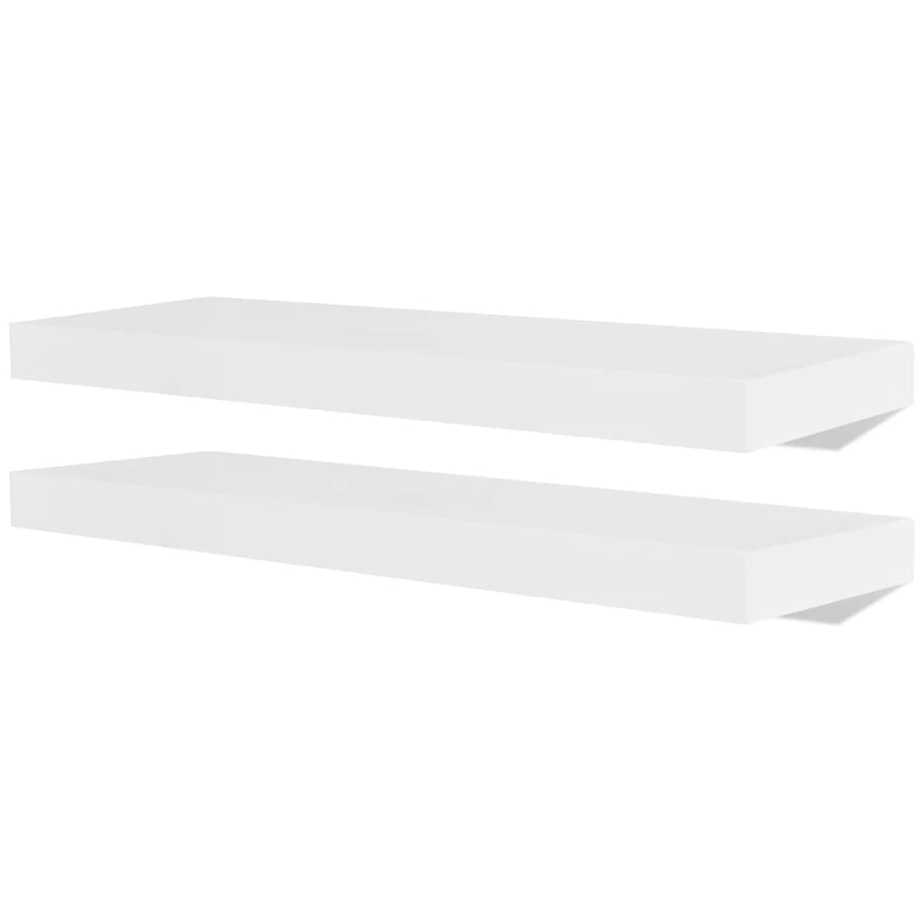 2 White MDF Floating Wall Display Shelves Book/DVD Storage