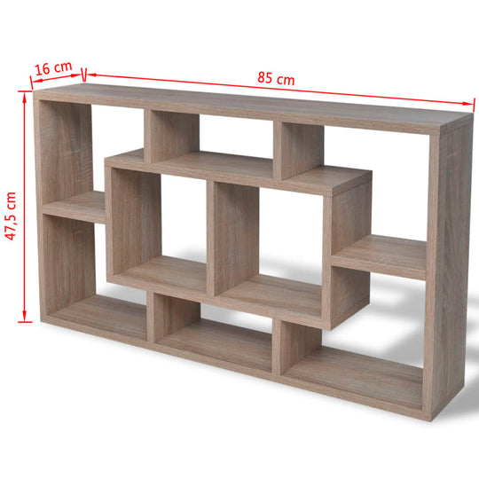 Floating Wall Display Shelf 8 Compartments Oak Colour