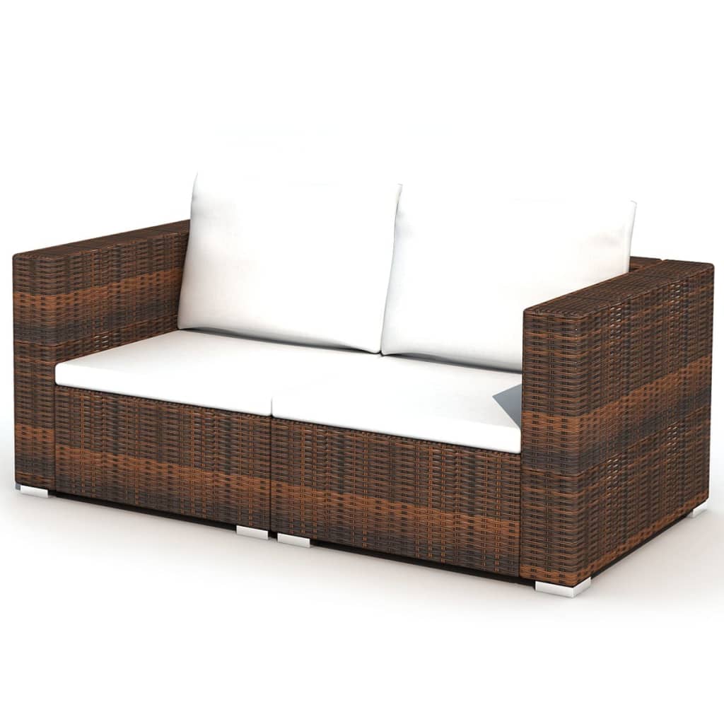 10 Piece Garden Lounge Set with Cushions Poly Rattan Brown