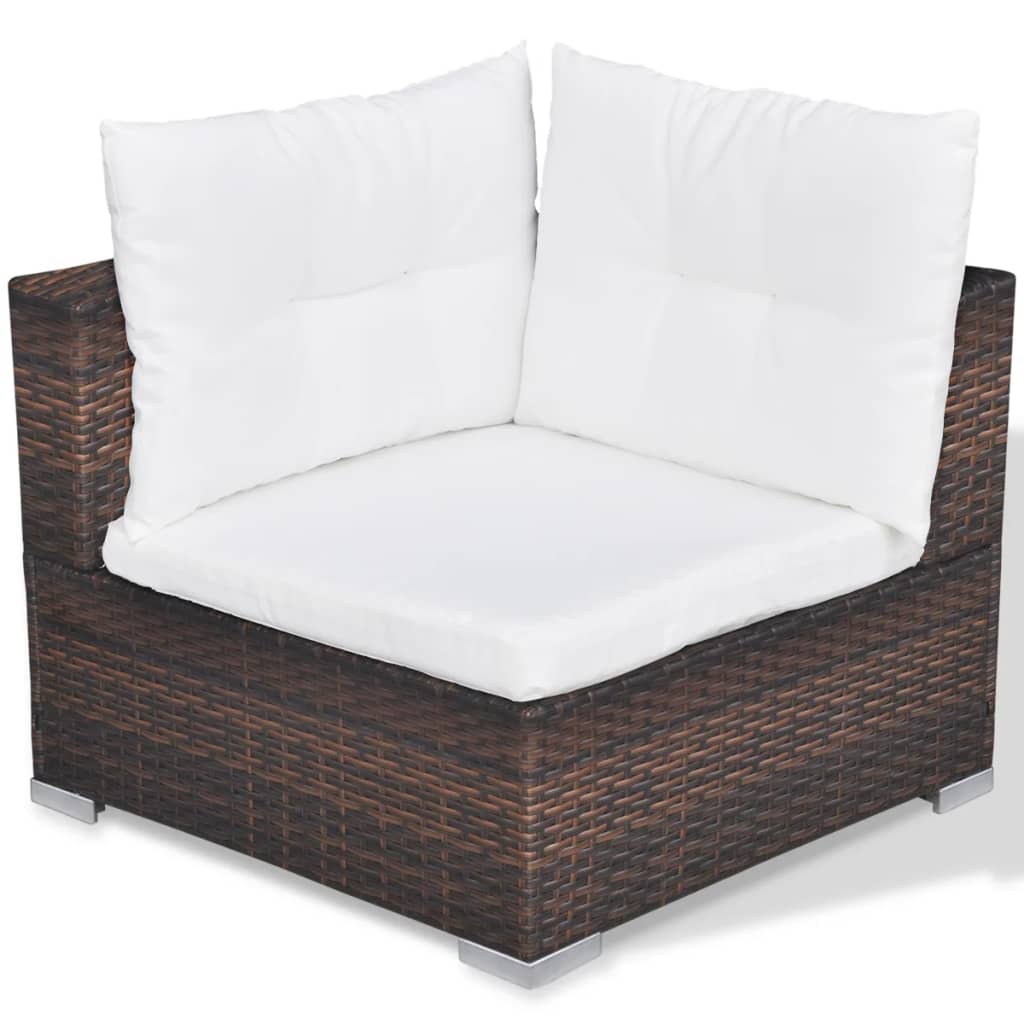 10 Piece Garden Lounge Set with Cushions Poly Rattan Brown