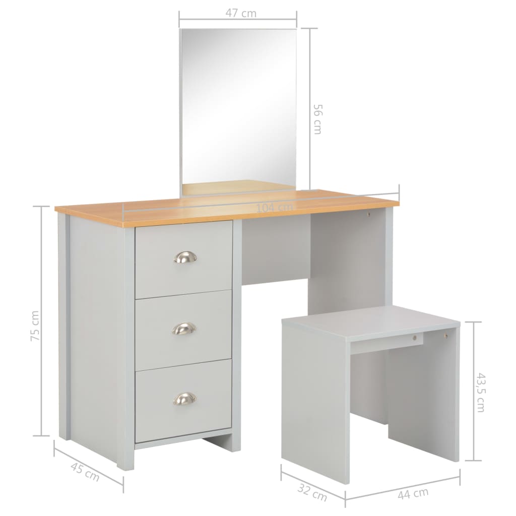 Dressing Table with Mirror and Stool Grey 104x45x131 cm